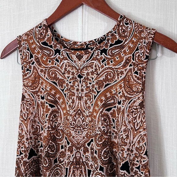 Nicole Miller Shift Swing Sleeveless Paisley Brown Flowy Dress Size M - Picture 5 of 10